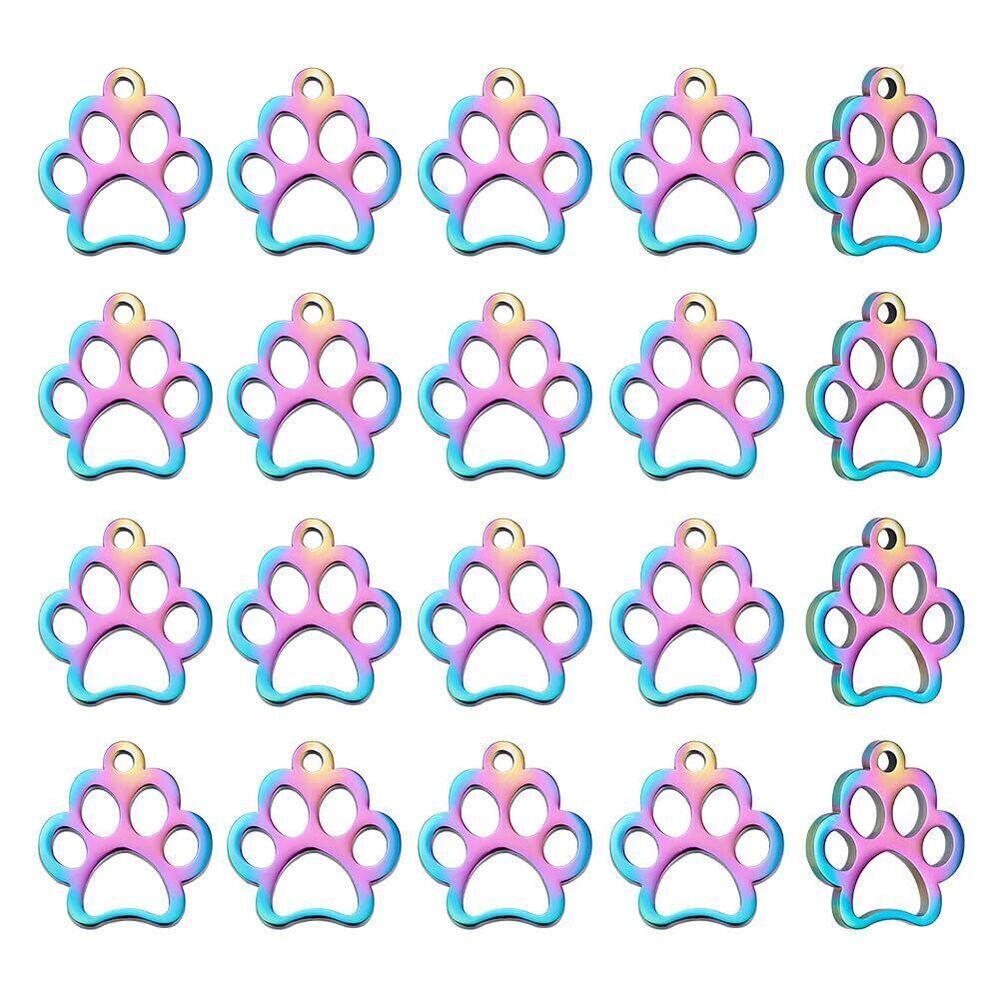 6899 20pcs Paw Charm Stainless Steel Animal Footprint Pendant Metal Charm